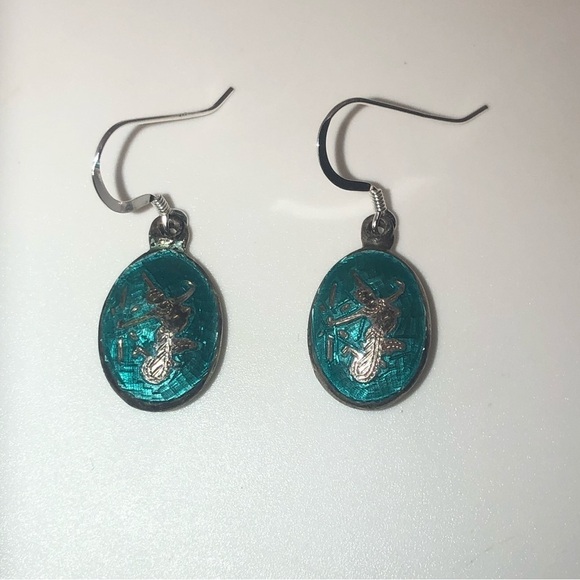 Vtg Sterling & Blue Green Enamel Siam Silver Goddess Earrings 925 / 1.2” - Picture 6 of 9